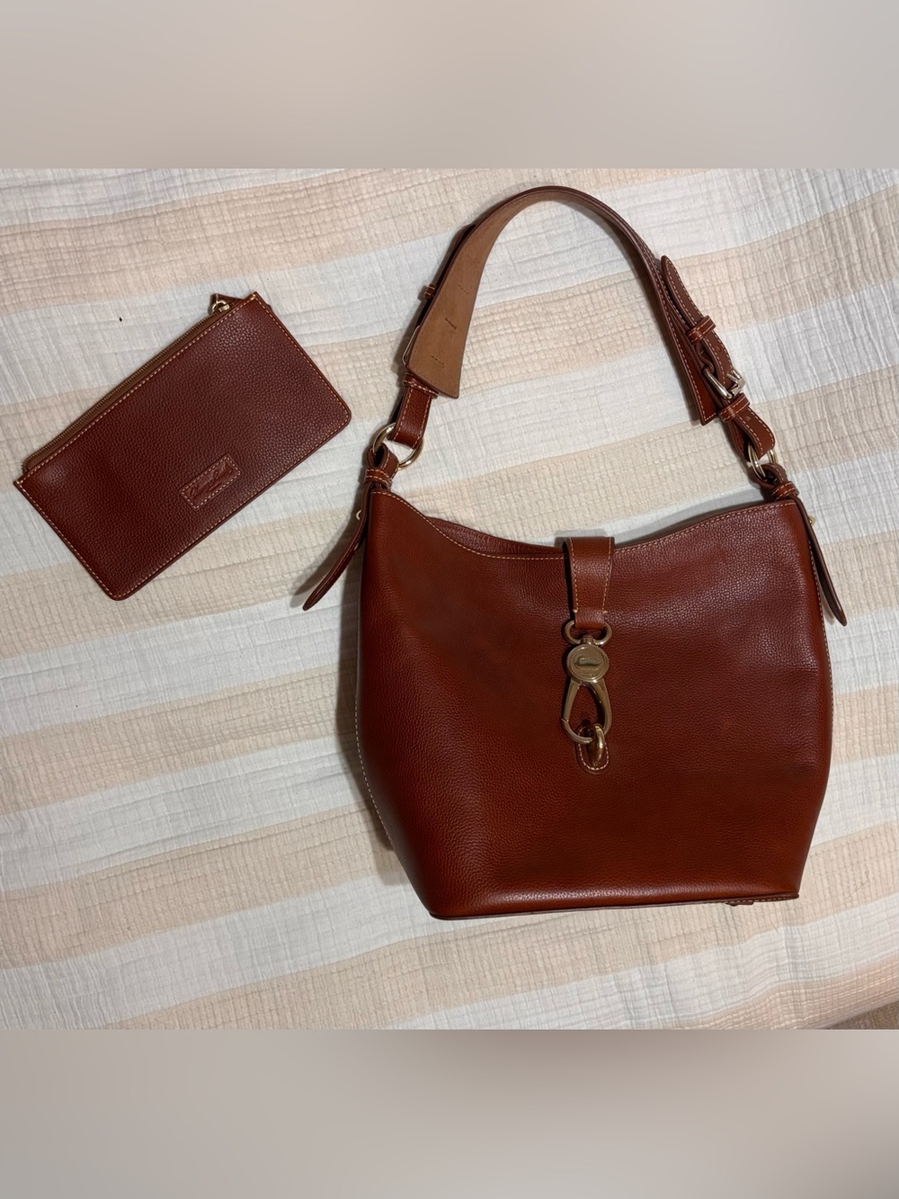 Dooney & Bourke Chestnut Pebble Grain Leather Logo Lock Shoulder Bag & Wallet
